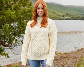 Merino Wool Aran Sweater: Traditional Irish Fisherman Knit