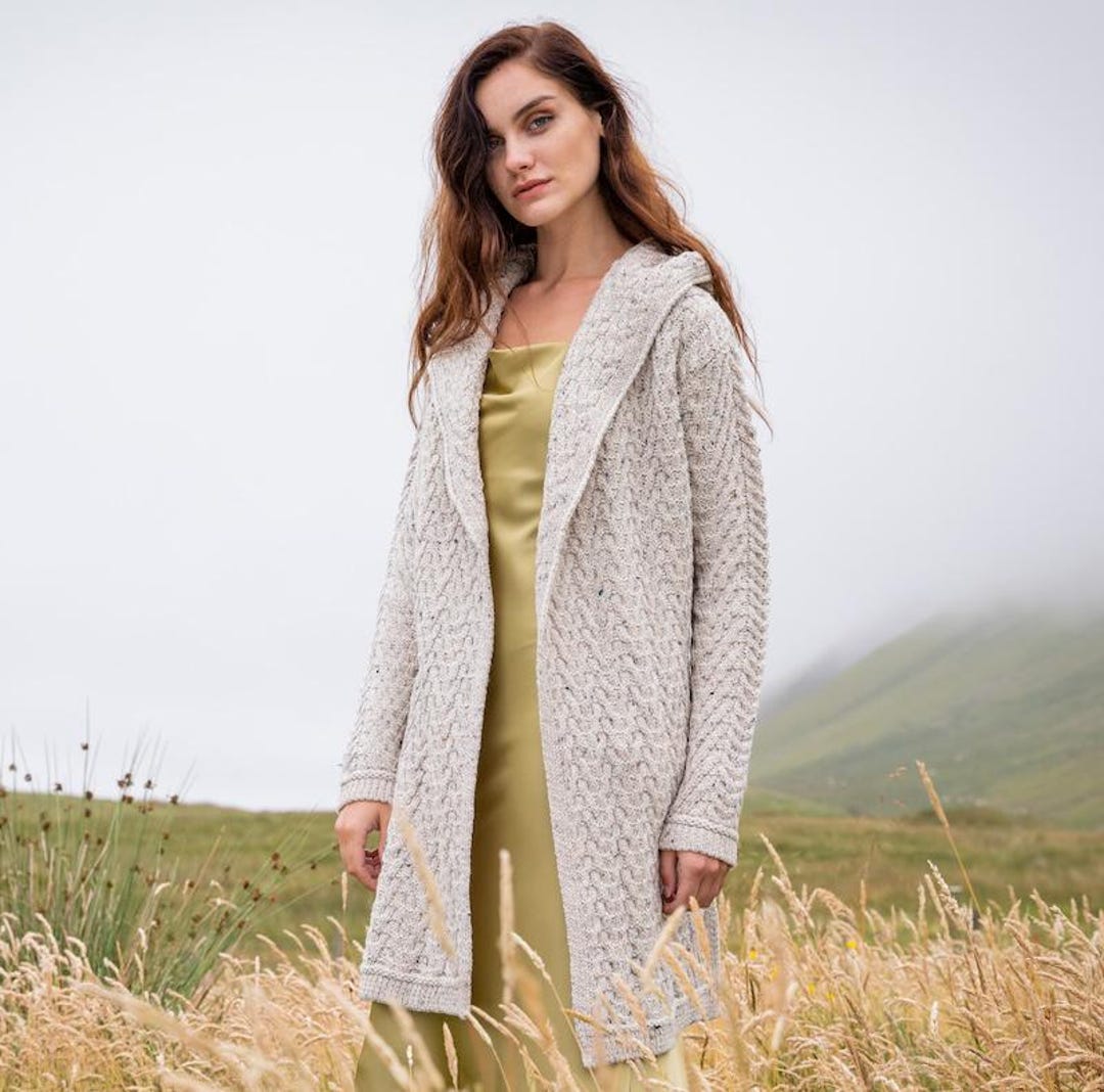 Cárdigan Con Capucha Aran Waterfall Para Mujer / 100 % Lana Merino