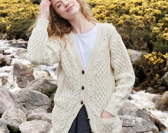 Vintage 1980's Purple Blue and Cream Wool Cardigan Sweater Irish