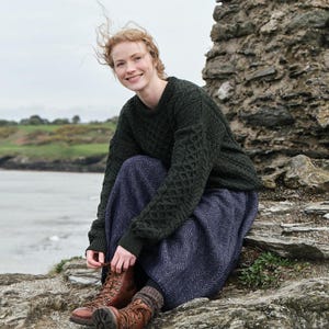 Traditional Aran Sweater for Women | 100% Merino Wool Irish Knit | Irish Green Fisherman Sweater | Cozy Gift | Made in Ireland