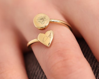 14K Gold Custom Floral Ring for Women-12 Birth Month Flower Ring-Personalized Birth Flower Ring-Family Ring-Personalized Gift-Christmas Gift