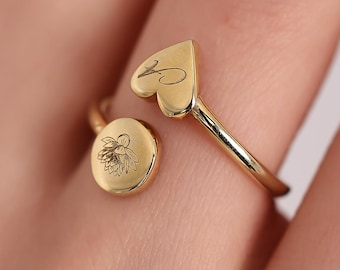 Custom Floral Ring for Women, Personalized Birth Flower Ring, 12 Birth Month Flower Jewelry, Family Rings, Personalized Gift, Christmas Gift