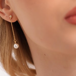 Natural Freshwater Pearl Sterling Sliver Dangle Earrings, Gold Plated Pearl Hoop Earring, Wedding Bride Earring, Christmas Gift,Gift for Her