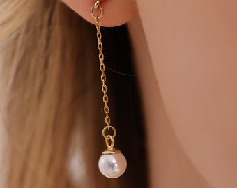 Natural Freshwater Pearl Earring-Sterling Sliver Dangle Earring-Gold Plated Pearl Hoop Earring-Gift for Her-Mother's Day Gift-Christmas Gift