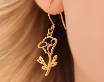18K Gold Birth Flower Earrings-Birth Flower Gift-Custom Floral Jewelry-Birthday Month Flower Earrings-Mothers day gifts - Christmas Gift