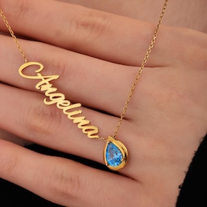 Anniversary Gifts for Wife, Handmade Alexandrite Birthstone Necklace, Personalized Birthstone Name Necklace, Mom Gift, Christmas Gift