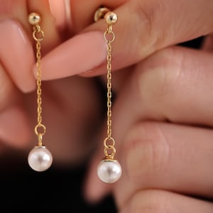 Gold Plated Pearl Earring, Natural Freshwater Pearl Sterling Sliver Dangle Earrings, Wedding Bride Earring, Gift for Mom, Gift for Her