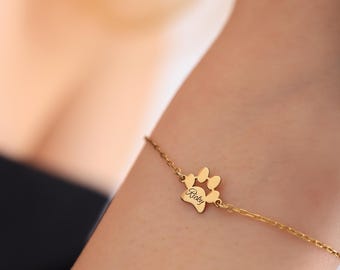 Gift for Pet Lovers-Pet Memorial Gift-Engraved Paw Print Bracelet-Pet Name Bracelet-Pet Keepsake Jewelry-Paw Bracelet-Christmas Gift