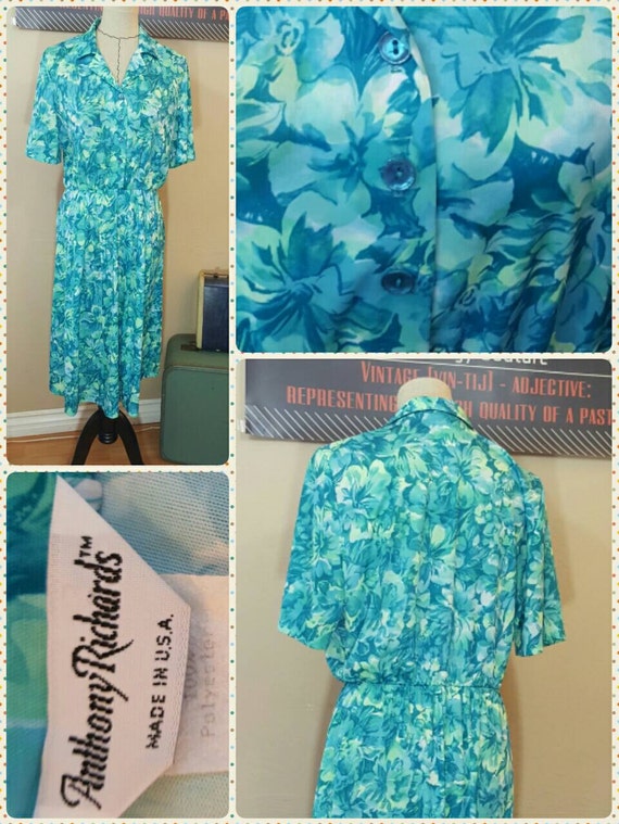 1970s Anthony Richard's Shirt Dress, Size 14 - image 1