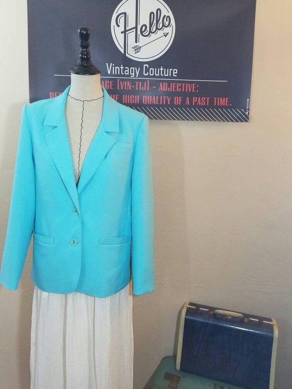 1970s Sears Perma-Prest Sky Blue Blazer, Size 12 - image 2