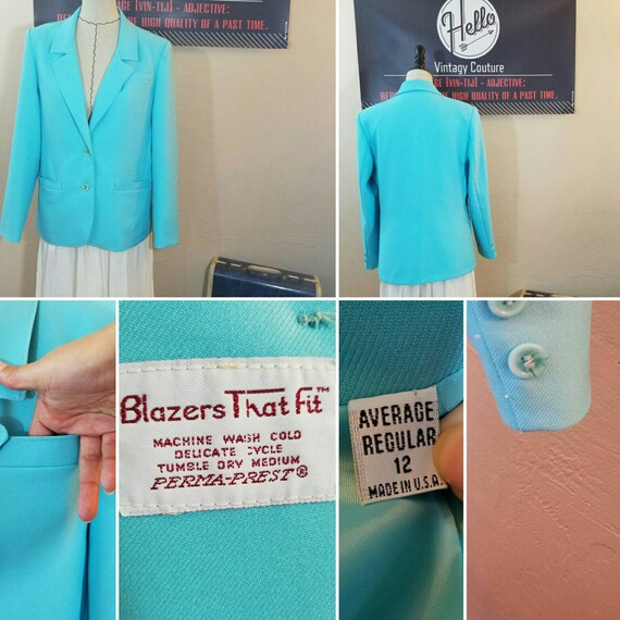 1970s Sears Perma-Prest Sky Blue Blazer, Size 12 - image 1