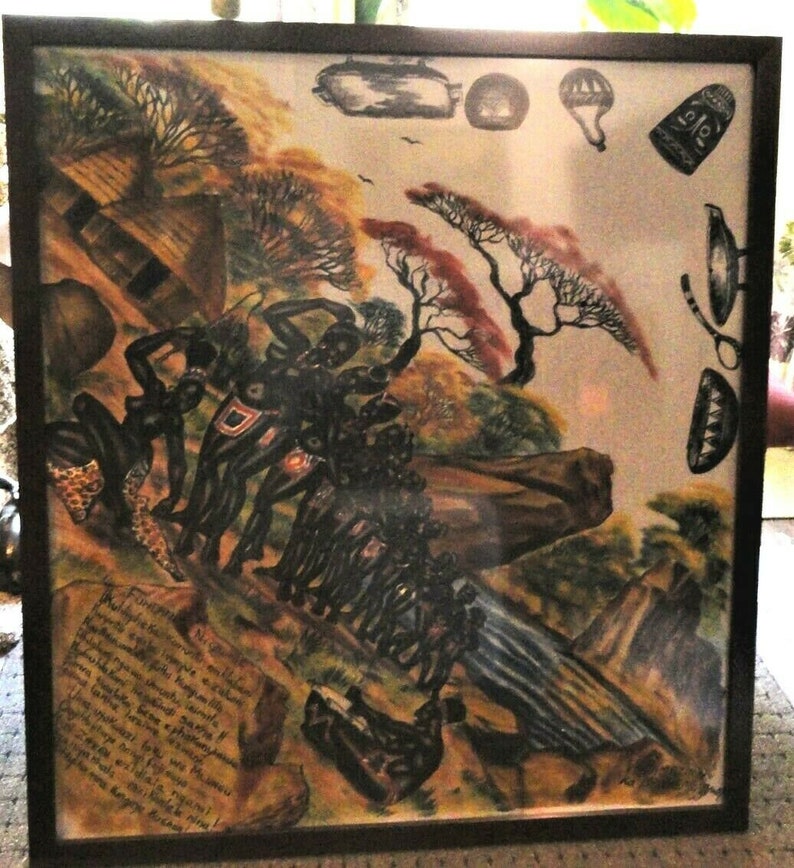 MidCentury Vusamazulu Credo Mutwa Silk Scarf Painting from Etsy