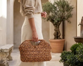 Elegant Raffia Handheld Bag Pattern | Beginner Friendly Crochet Tote PDF & VIDEO TUTORIAL | Summer Accessory
