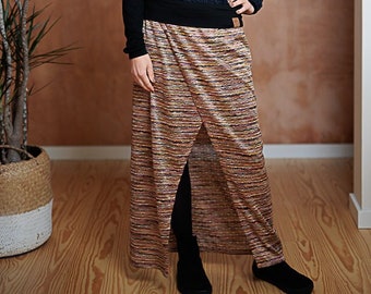 Long Skirt Mid Rise High Slit with Elastic Waist, Chic Comfy sustainable Fashion, boho feel