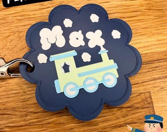 Custom Name Train Keyring / Keychain,  School Bag Charm / Tag, Stocking Filler, Personalised Gift