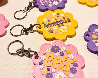 Personalised Ditsy Floral Name Keyring Bag Charm