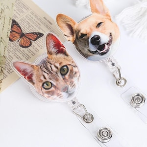 Personalized Pet Badge Reel,Pet Portrait Photo,Retractable Badge Holder,ID Buddy