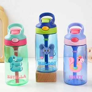 Personalized Kids Water Bottle with Straw: Animal Design, BPA-Free