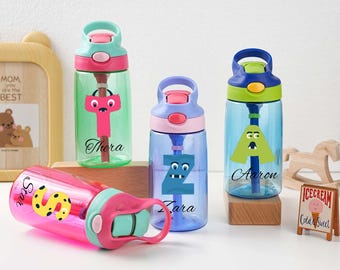 Personalized Kids Water Bottle with Straw: Animal Print School Cup