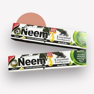 Pasta dental esencial de Neem / Cuidado bucal natural 5 en 1 con semillas negras, bicarbonato de sodio, aceite de menta y clavo / Sin flúor ni parabenos / 177 g