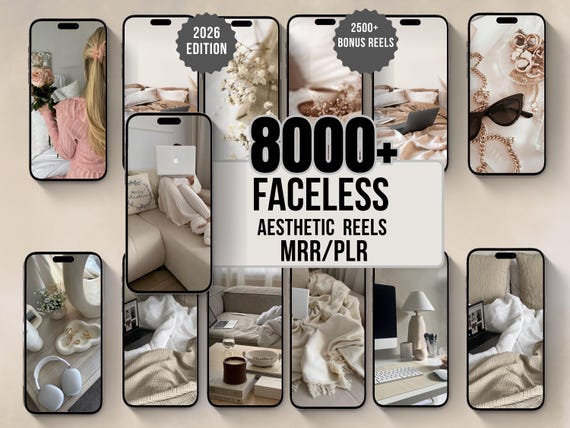 8000+ Faceless Reels | Viral Aesthetic Videos | Digital Marketing Bundle | Canva Editable | PLR & MRR | Passive Income Content