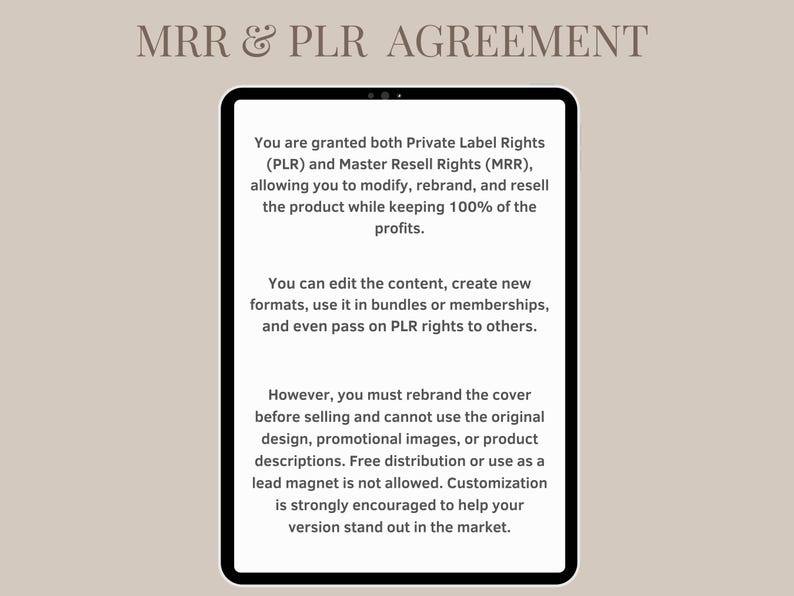 MRR & PLR Agreement 
MRR = Master resell rights 
PLR = private Label rights
