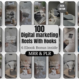 100 Digital Marketing Videos for Instagram Reels | Faceless Content Bundle | Master Resell Rights | PLR Included | Editable in Canva