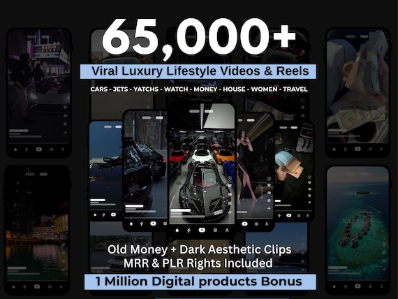 65.000+ Viral Luxury Rich Lifestyle Videos Reels, Cars, Yacht, Plane, Millionaire, TikTok, Instagram, YouTube, Digital Marketing, MRR, PLR