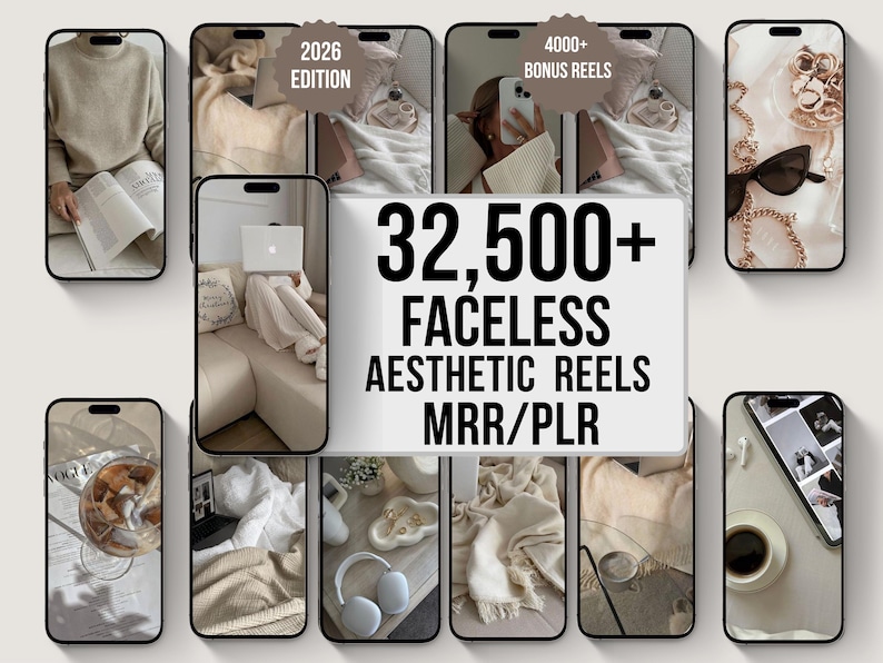 32500 faceless reels bundle with luxury aesthetic content and PLR MRR rights