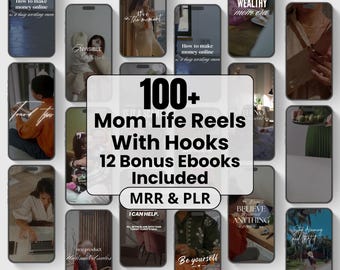 100+ Mom Life Reels med krokar | Mom Life Hooks och DFY Canva-mallar | Digitalt PLR/MRR-paket med återförsäljarrättigheter