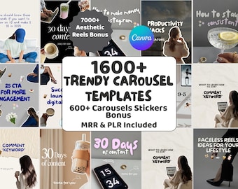 Instagram Carousels Templates Bundle | DFY PLR + MRR | Editable Canva Social Media Posts | Digital Marketing Kit
