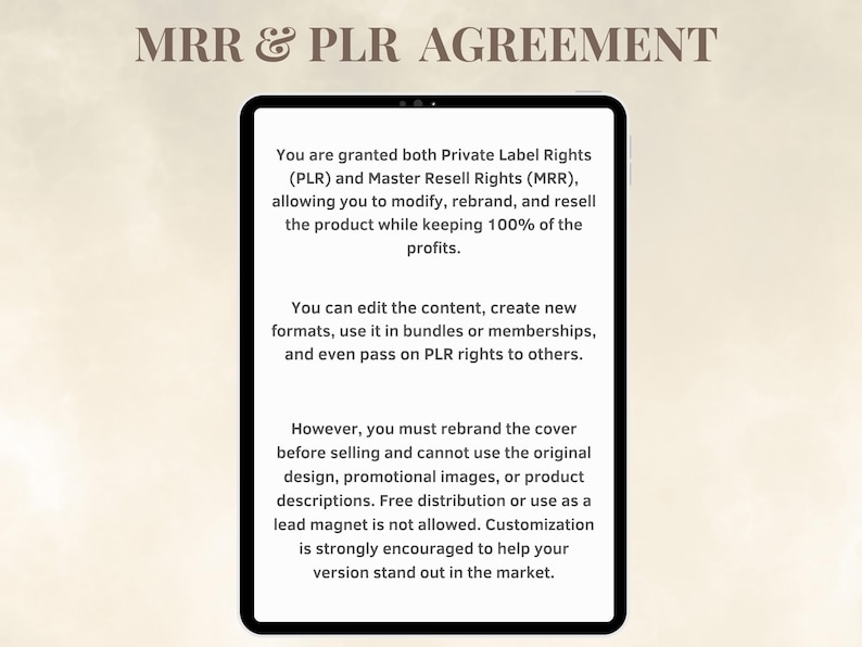 MRR & PLR Agreement 
Master resell rights 
private label right