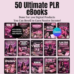 Paquete de 50 libros electrónicos PLR Boss Babe / Libros electrónicos editables / Plantilla Canva / Plantillas imprimibles / Productos digitales PLR / Productos MRR