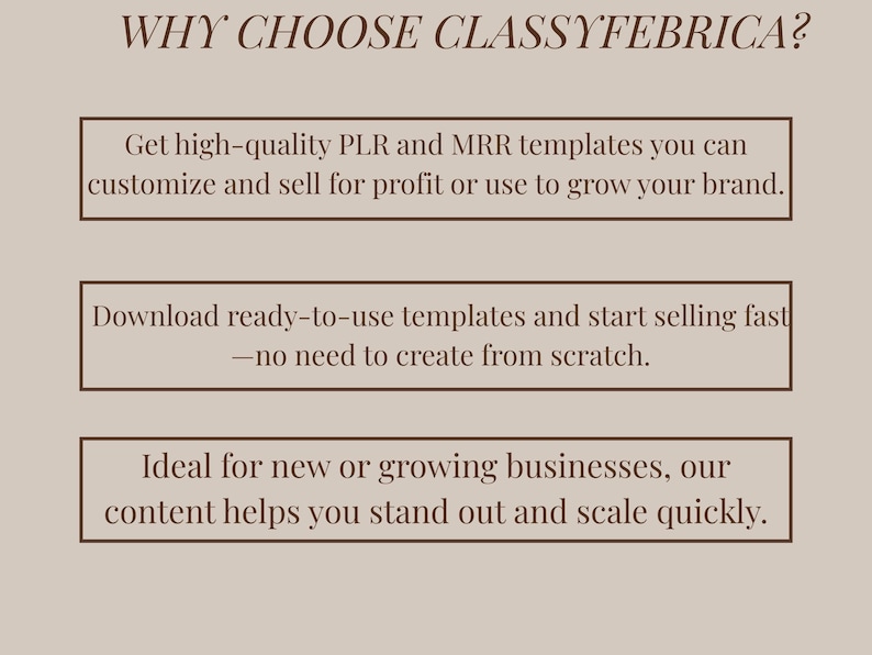 ClassyFebrica offers high-quality PLR and MRR templates to grow your business. Customize, sell, and scale with ready-to-use digital products.