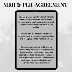 MRR & PLR agreement 
MRR= Master resell Rights 
PLR = Private Label Rights