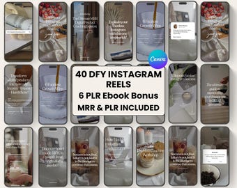 40 Done-For-You Faceless Instagram Reels | Canva Templates | MRR & PLR | Minimalist Aesthetic | Viral Trendy IG Reels