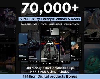 70.000+ Viral Luxuriöser Lifestyle Videos Reels, Autos, Yacht, Flugzeug, Millionär, TikTok, Instagram, YouTube, Digital Marketing, MRR, PLR.