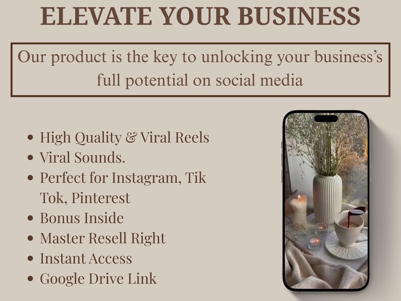 Digital product to grow your business with viral faceless reels and sounds. Includes bonus, instant access, Google Drive link, and perfect for Instagram, TikTok, Pinterest.
