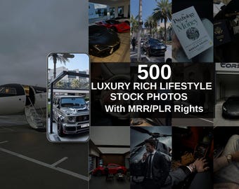 500 luxe esthetische stockfotobundel | 500 rijke lifestyle-afbeeldingen | Auto's, reizen, geld | Digitaal MRR-product PLR