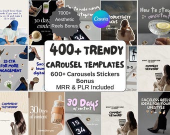 400+ Faceless Instagram Carousel Templates | Canva Aesthetic Social Media Kit | PLR MRR Digital Product