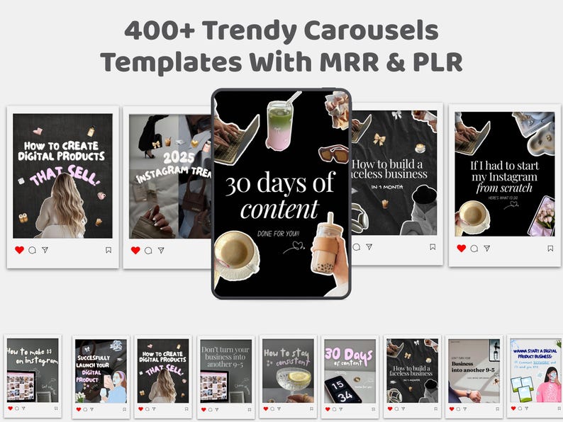 400+ faceless Instagram carousel templates editable in Canva for aesthetic social media content creation