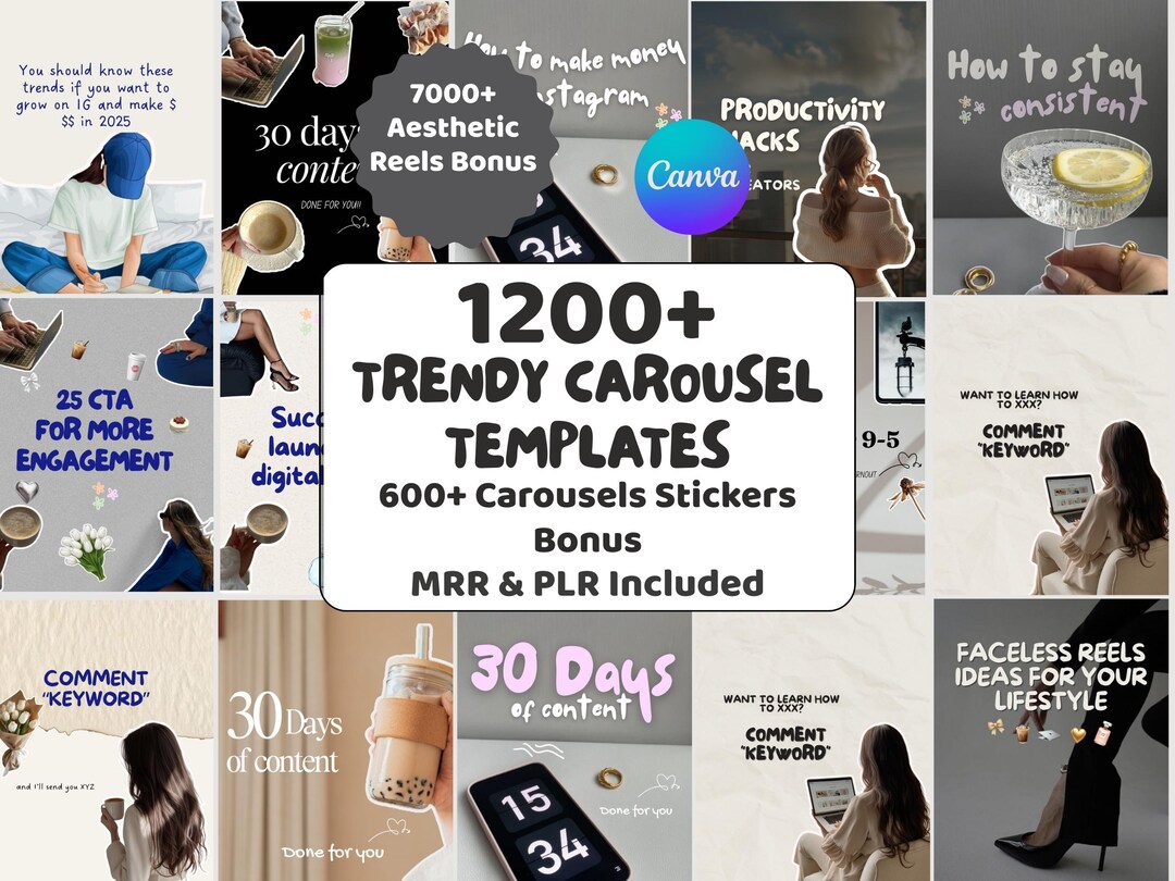 1200+ Faceless Instagram Carousel Templates | Aesthetic Canva Social ...