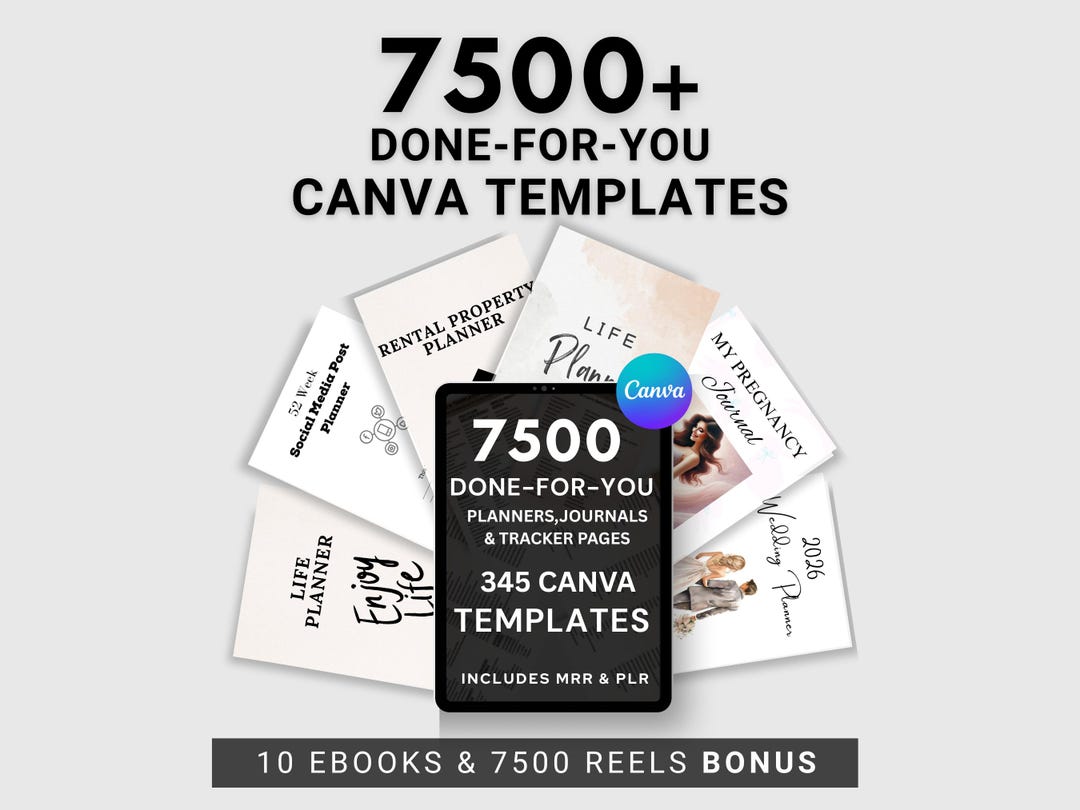 7500 Done for You PLR MRR Digital Canva Template Bundle, 2025 2026 ...