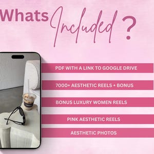 List of included items such as PDF download link pink reels bundle and bonus luxury faceless content