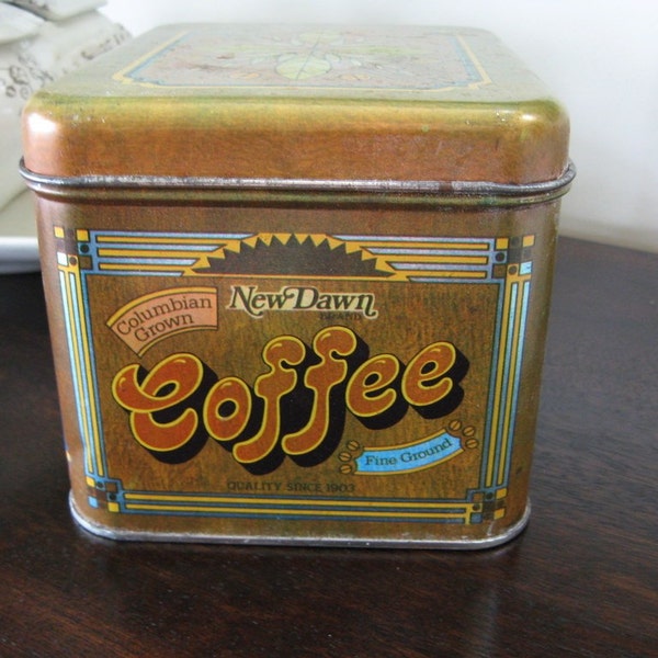 Vintage Coffee Tin Canister Advertising New Dawn Chein Industries Collectible Kitchenalia
