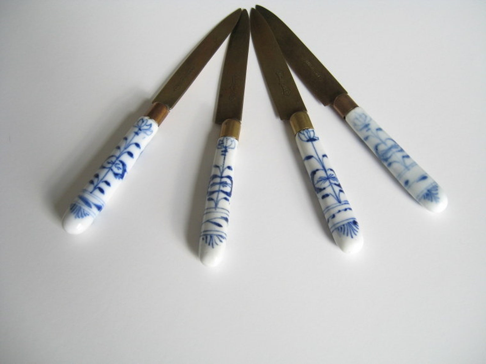 Antique Meissen Blue Onion Fruit Knives Set Uchatiusbronce Etsy