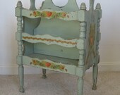 Vintage Magazine Holder Wood Hand Painted Pennsylvania Dutch Folk Art Shabby Chic Rustic Cottage Style