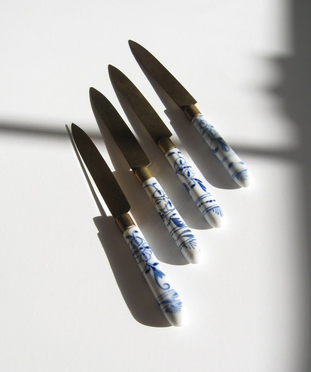 Antique Meissen Blue Onion Fruit Knives Set Uchatiusbronce Etsy