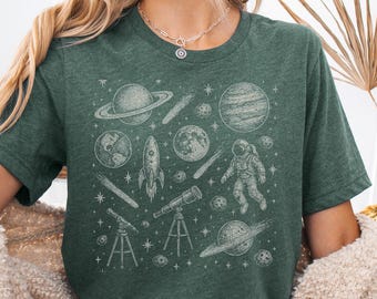 90s Space Planet Tee, Galaxy Astronaut Shirt, Unisex Cotton