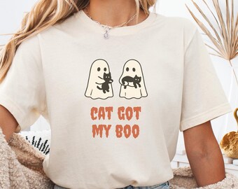 Funny Halloween Cat T-Shirt, Spooky Ghost, Unisex Tee